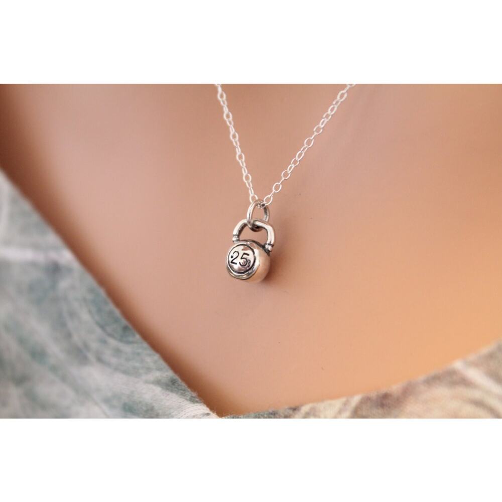 Sterling Silver Tiny Kettle Bell Charm Necklace, … - image 1